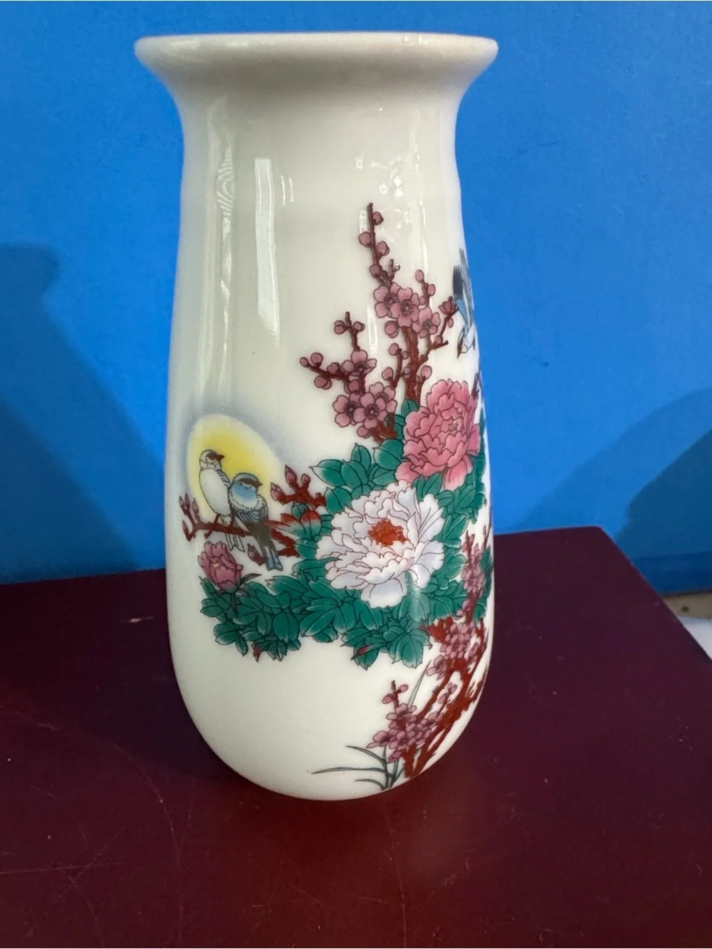 Vintage Porcelain Floral Vase with Pink and Green Accents
